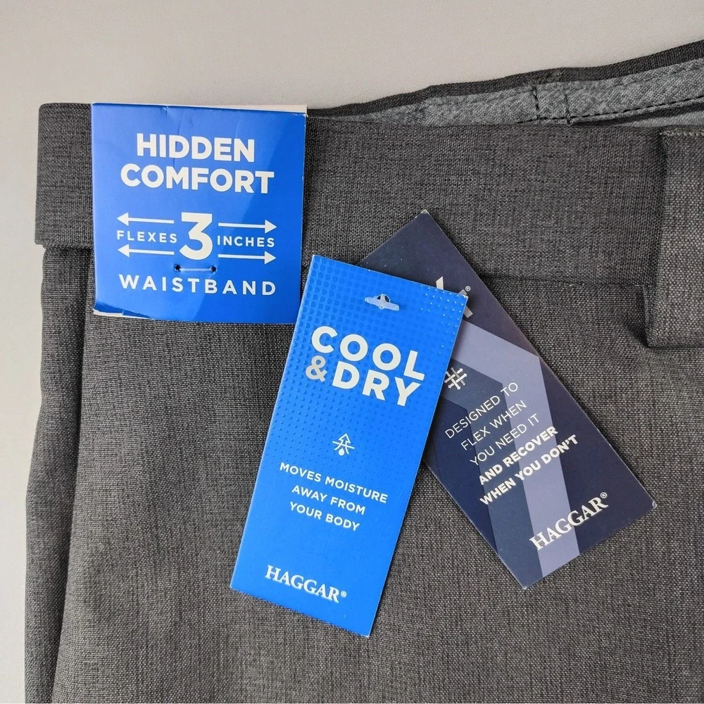 NWT Haggar Pants Mens 38x32 Dark Gray Cool Right Performance Flex Classic Fit
